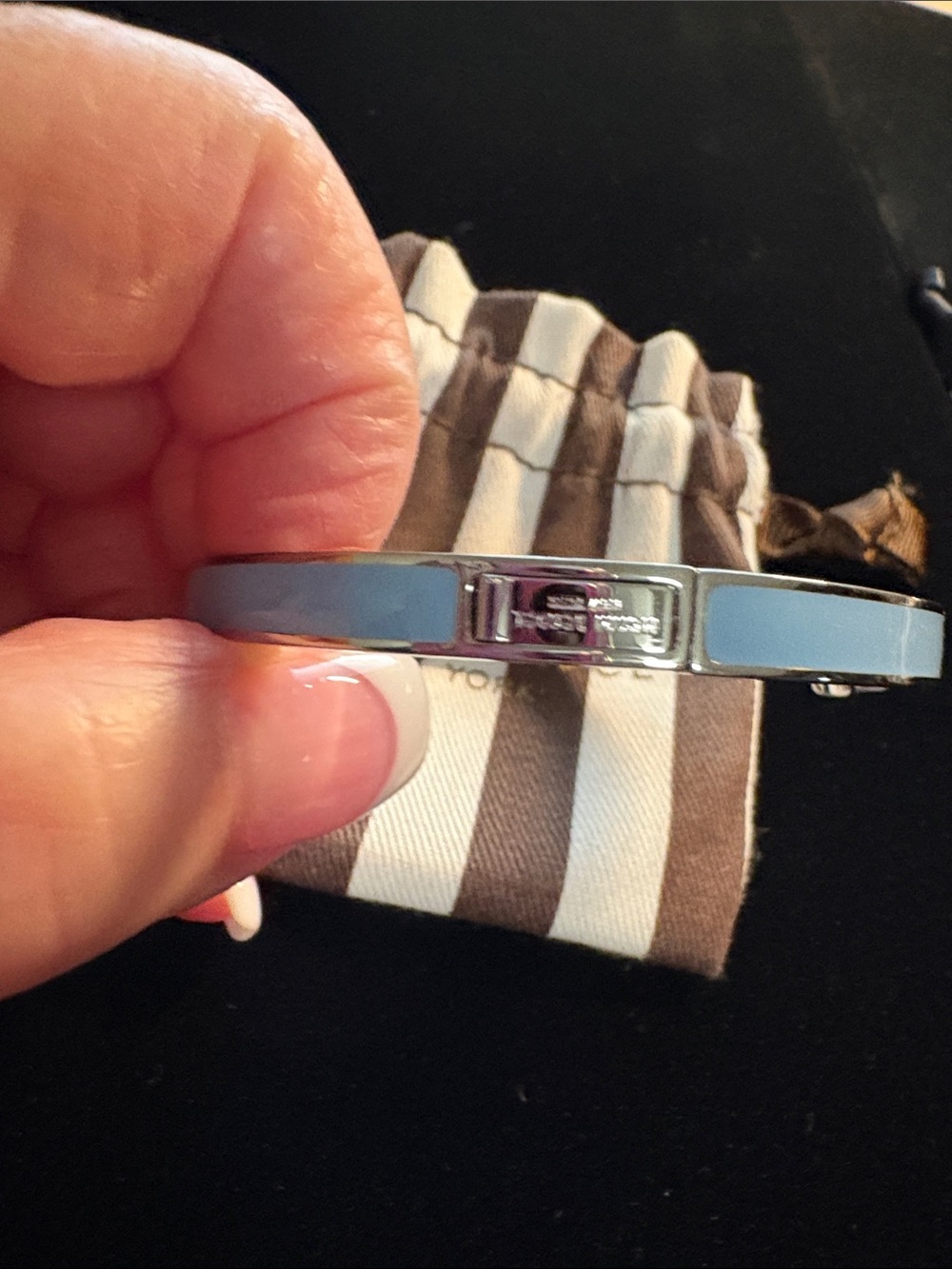 Henri Bendel beautiful Blue Enamel Hinged Bangle with Crystal pave HB accent. - Picture 3 of 3